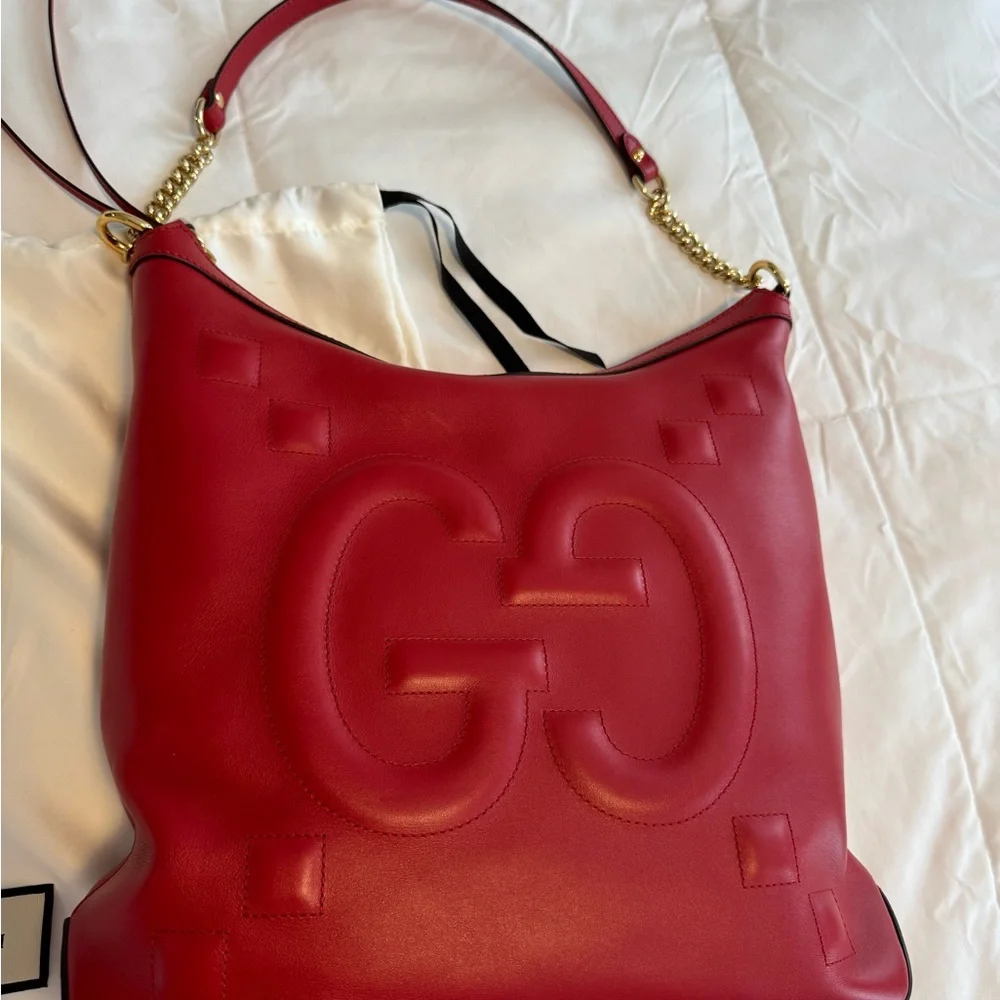 GUCCI red GG Apollo leather shoulder tote hobo bag- certificate and dust bag - Picture 2 of 7